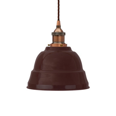 Burgundy Red Lincoln Painted Dome Pendant Light With Antique Copper Lamp Holder And Brown Twisted Cable - Se Home - image 1