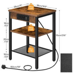 3 Tier Narrow Side Table With Charging Station - thumbnail 2