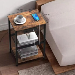3 Tier Narrow Side Table With Charging Station - thumbnail 4