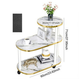 White Marble Effect 3-Tier Mobile Coffee & Side Table With Gold Accents - thumbnail 2