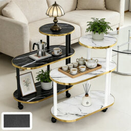 White Marble Effect 3-Tier Mobile Coffee & Side Table With Gold Accents - thumbnail 1