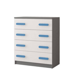 Arte Elegant White And Grey Chest Of Drawers H930mm W800mm D400mm - Blue Handles For Serene Kids' Spaces