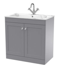 Balterley Swynnerton Traditional 2 Door Floor Standing Vanity Unit With Stone Basin, Satin Grey, 800mm - thumbnail 1