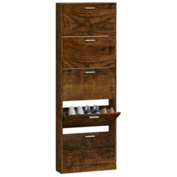 Berkfield Shoe Cabinet Smoked Oak 59X17X169 Cm Engineered Wood - thumbnail 4