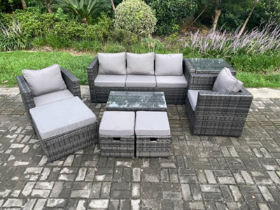 Fimous Outdoor Rattan Garden Furniture Set With 3 Seater Sofa Coffee Table Side Table 2 Armchairs 3 Footstools - image 1