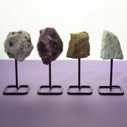 Rainbow Moonstone Specimen On Metal Stand Natural Crystal Display Piece - thumbnail 6