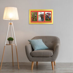 AK Frames 40X20Cm Gold Modern Multi Photo Frame With Poppy Red Mount - Holds 3 Apertures (3X) 6X4 Photos - thumbnail 3