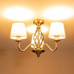 Valuelights Memphis Traditional Antique Brass 3 Light Ceiling Light Chandelier With Fabric Lampshades - Bulbs Included - thumbnail 2