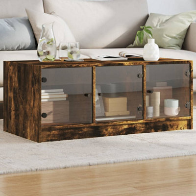 Berkfield Coffee Table With Glass Doors Smoked Oak 102X50X42 Cm - image 1