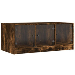 Berkfield Coffee Table With Glass Doors Smoked Oak 102X50X42 Cm - thumbnail 2