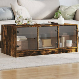 Berkfield Coffee Table With Glass Doors Smoked Oak 102X50X42 Cm - thumbnail 1