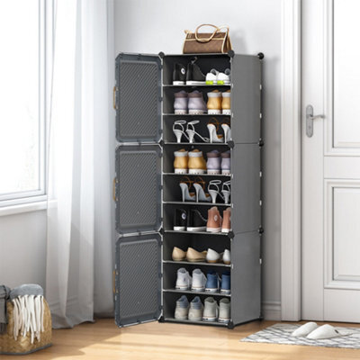 Darphe Dark Grey 9 Tier Foldable Shoe Organizer With Dustproof Doors - image 1