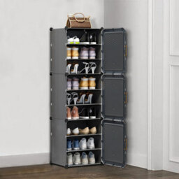 Darphe Dark Grey 9 Tier Foldable Shoe Organizer With Dustproof Doors - thumbnail 2