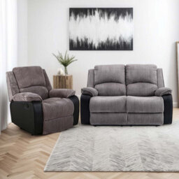 More4Homes Postana Manual Recliner Jumbo Cord 1+2 Seater Sofa Set (Grey)