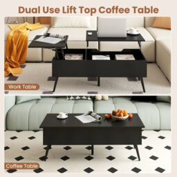 Costway Lift Top Coffee Table Modern Center Table With Metal Legs-Black - thumbnail 9