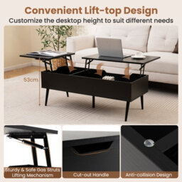 Costway Lift Top Coffee Table Modern Center Table With Metal Legs-Black - thumbnail 8