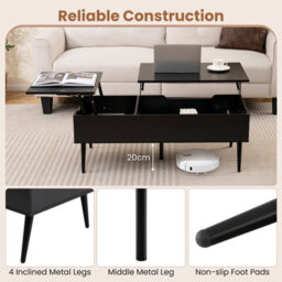 Costway Lift Top Coffee Table Modern Center Table With Metal Legs-Black - thumbnail 6