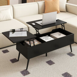 Costway Lift Top Coffee Table Modern Center Table With Metal Legs-Black