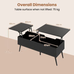 Costway Lift Top Coffee Table Modern Center Table With Metal Legs-Black - thumbnail 3