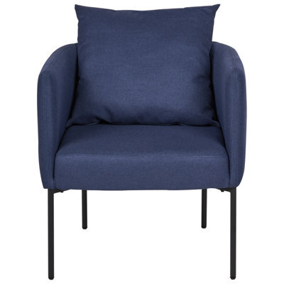 Wyld And Coco Dark Blue Faux Linen Armchair With Black Iron Legs, Compact Retro Design, W62 X D62 X H68Cm - image 1