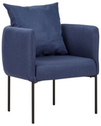 Wyld And Coco Dark Blue Faux Linen Armchair With Black Iron Legs, Compact Retro Design, W62 X D62 X H68Cm - thumbnail 3