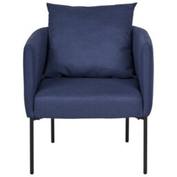 Wyld And Coco Dark Blue Faux Linen Armchair With Black Iron Legs, Compact Retro Design, W62 X D62 X H68Cm - thumbnail 1