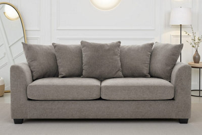 Grey Chenille 3 Seater Sofa With Wooden Legs Chloe - image 1