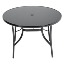 Breeins 105Cm Dia Round Wrought Iron Style Garden Table With Tempered Glass Top And Parasol Hole, Black