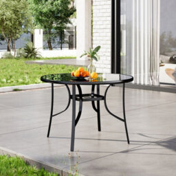 Breeins 105Cm Dia Round Wrought Iron Style Garden Table With Tempered Glass Top And Parasol Hole, Black - thumbnail 2