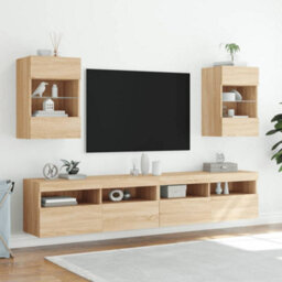 Berkfield Durable Tv Wall Cabinet With Led Lights Sonoma Oak 40X30X60.5 Cm - thumbnail 6