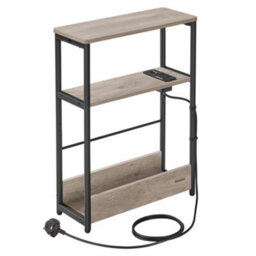 LEDREM Slim Side Table With Charging Station, 3-Tier Narrow Bedside Table, End Table For Small Spaces, Magazine Rack - thumbnail 2