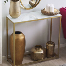 Beliani Console Table, White Marble-Effect Tempered Glass Top, Gold Base, 80 X 30 X 76 Cm - thumbnail 2