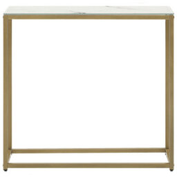 Beliani Console Table, White Marble-Effect Tempered Glass Top, Gold Base, 80 X 30 X 76 Cm - thumbnail 1