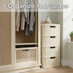 4 Drawers Rattan Cream Storage Tower - thumbnail 4