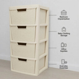 4 Drawers Rattan Cream Storage Tower - thumbnail 5