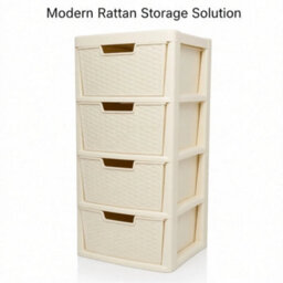 4 Drawers Rattan Cream Storage Tower - thumbnail 3