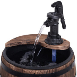 Outsunny Wood Barrel Pump Garden Fountain Water Feature Flower Planter Stand New - thumbnail 9