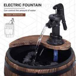 Outsunny Wood Barrel Pump Garden Fountain Water Feature Flower Planter Stand New - thumbnail 4