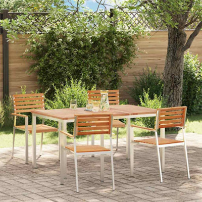 Berkfield Garden Dining Set 5 Pcs Brown Solid Teak Wood & Stainless Steel - image 1