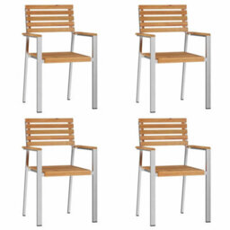 Berkfield Garden Dining Set 5 Pcs Brown Solid Teak Wood & Stainless Steel - thumbnail 6