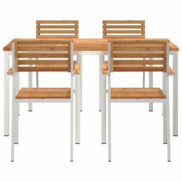 Berkfield Garden Dining Set 5 Pcs Brown Solid Teak Wood & Stainless Steel - thumbnail 7