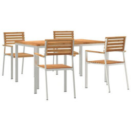 Berkfield Garden Dining Set 5 Pcs Brown Solid Teak Wood & Stainless Steel - thumbnail 2