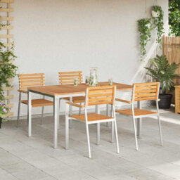 Berkfield Garden Dining Set 5 Pcs Brown Solid Teak Wood & Stainless Steel - thumbnail 4