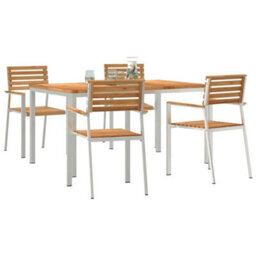 Berkfield Garden Dining Set 5 Pcs Brown Solid Teak Wood & Stainless Steel - thumbnail 3