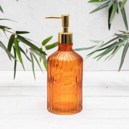 Annibells Pink Green Orange Blue Vintage Ribbed Glass Refillable Soap Dispensers (11879) - Orange - thumbnail 1
