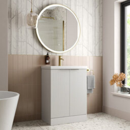 Affine Bathroom Vanity Unit Fluted Freestanding Basin Sink 600mm Cabinet Storage White - thumbnail 4