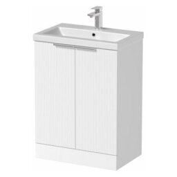 Affine Bathroom Vanity Unit Fluted Freestanding Basin Sink 600mm Cabinet Storage White - thumbnail 5