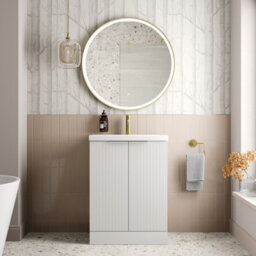 Affine Bathroom Vanity Unit Fluted Freestanding Basin Sink 600mm Cabinet Storage White - thumbnail 2