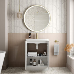 Affine Bathroom Vanity Unit Fluted Freestanding Basin Sink 600mm Cabinet Storage White - thumbnail 3