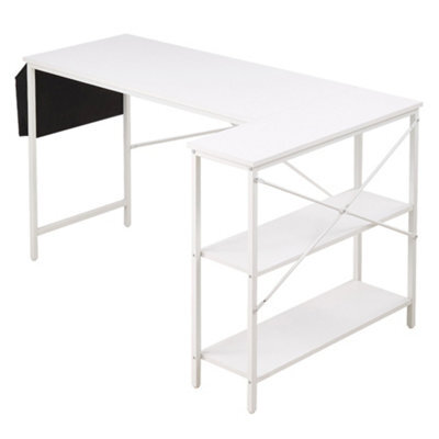 Thehotsale L-Shaped White Office Desk Office Table With Storage Bag - image 1